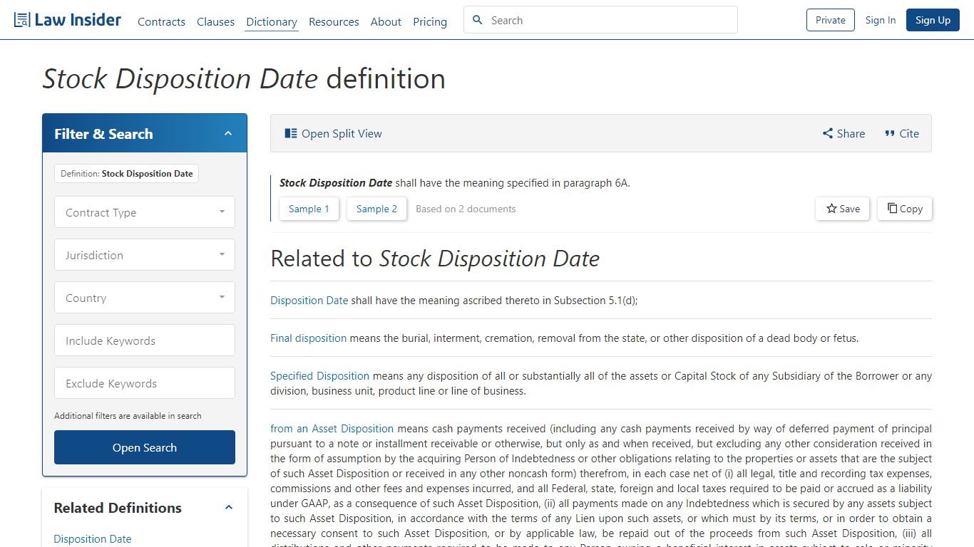 Stock Disposition Date Definition | Law Insider