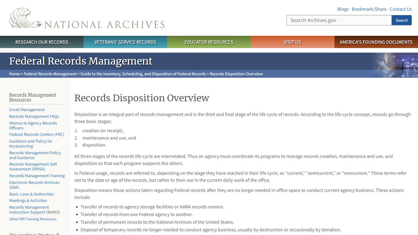 Records Disposition Overview | National Archives